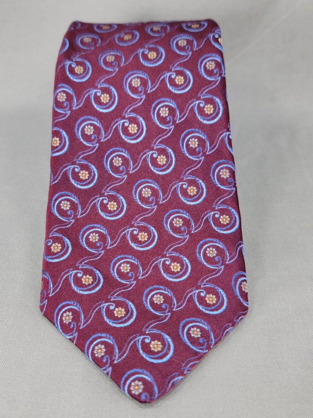 Chelsea Robert Talbott Mens Silk Tie Necktie Burgundy Blue Floral Hand Sewn USA